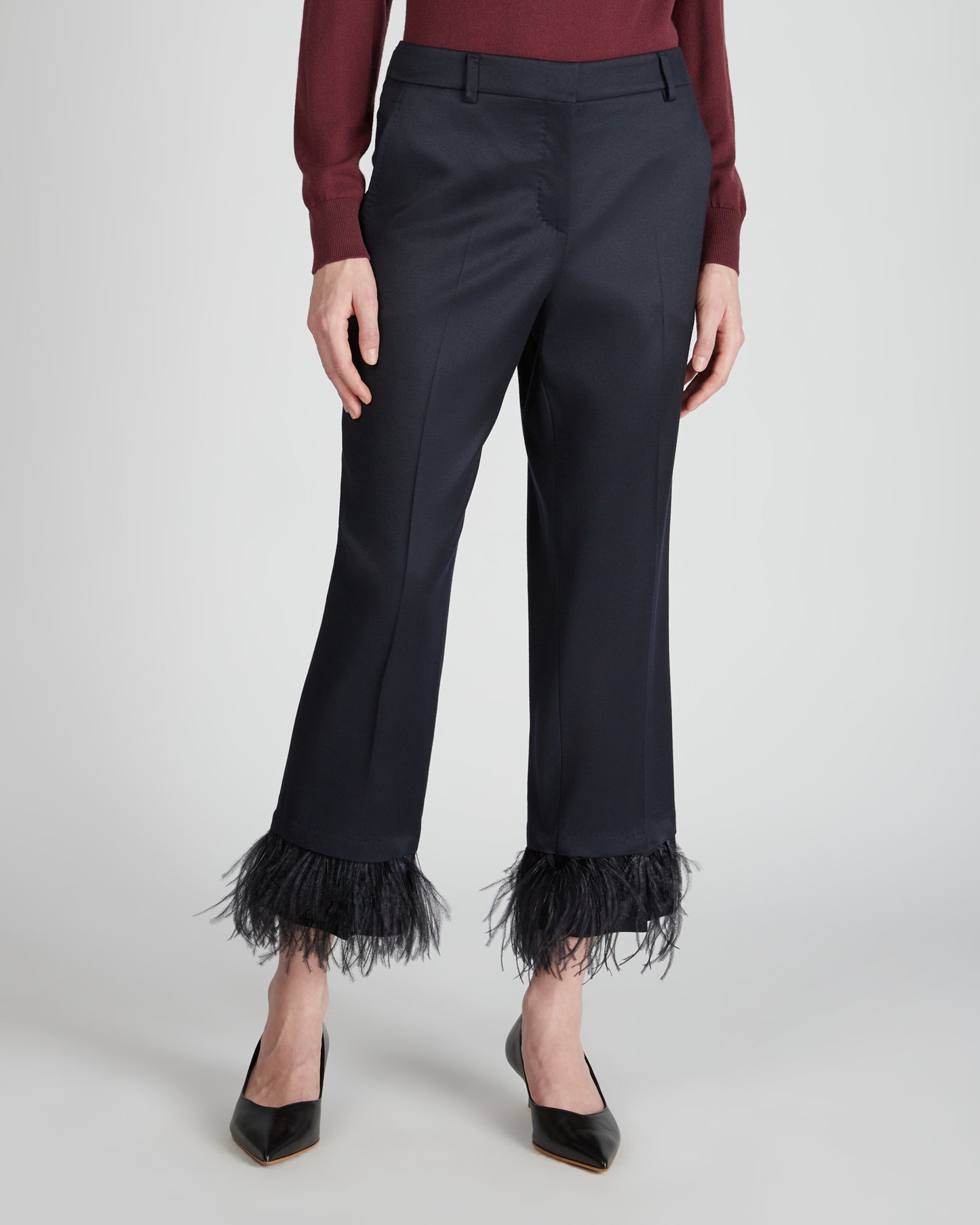 Pantalon regular fit en flanelle brillante