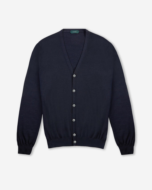 Slim-fit cardigan in certified Flexwool