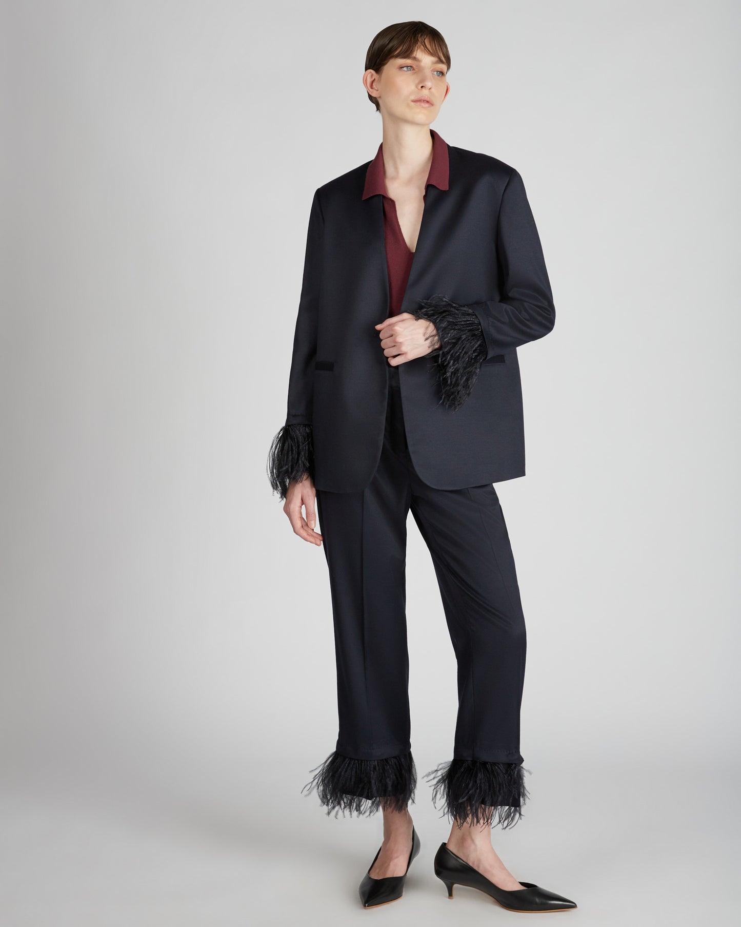 Wide fit V neck polo shirt in Flexwool