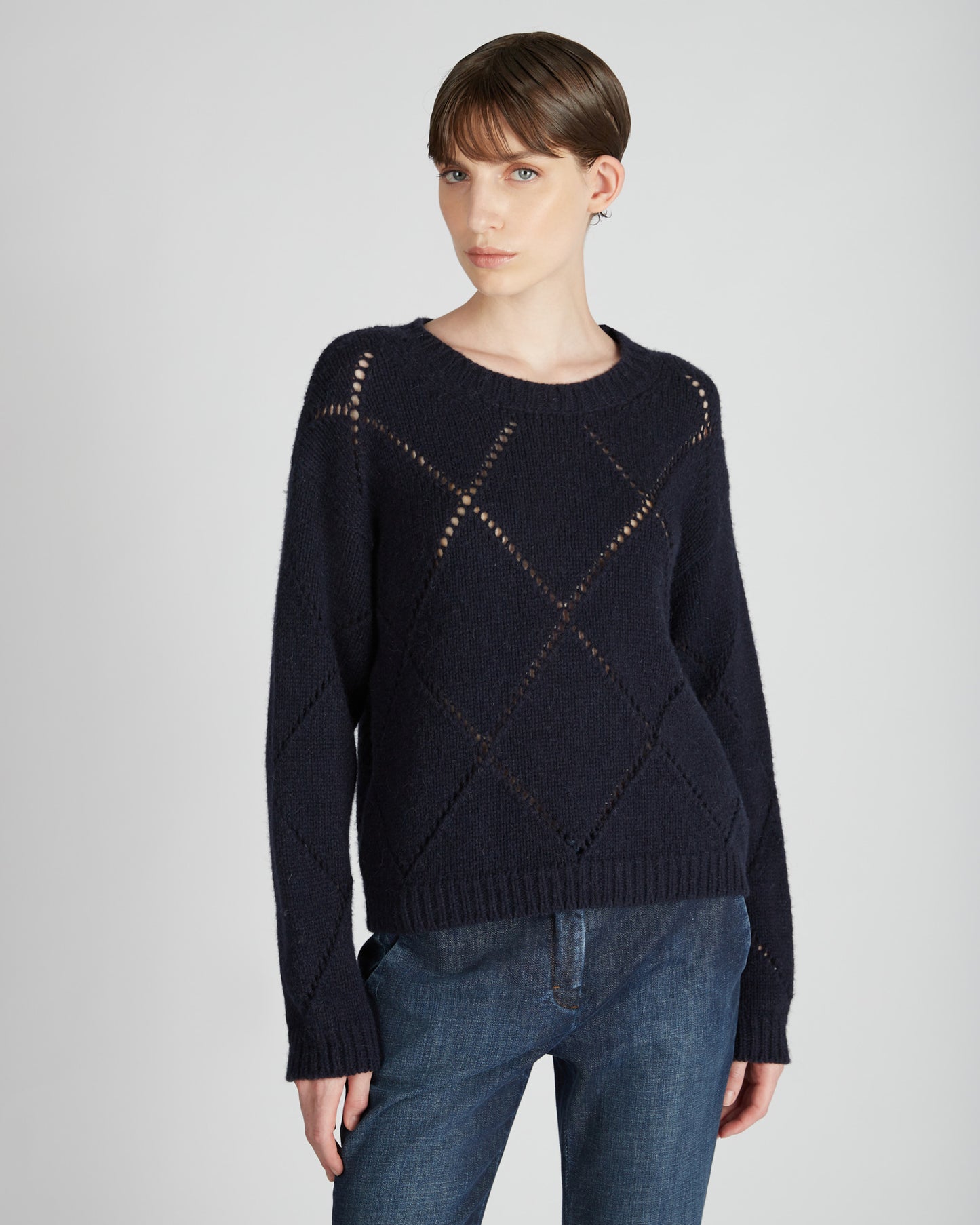 Wide fit crewneck sweater in wool and Alpaca